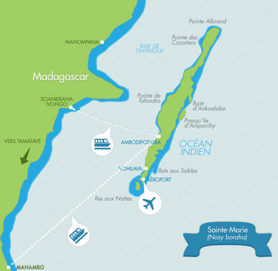 carte et moyen de transport pour accéder à l'île Sainte-Marie